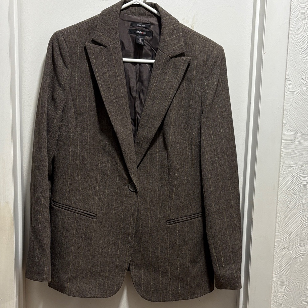 Style & Co. Women's Dark Brown Striped Blazer